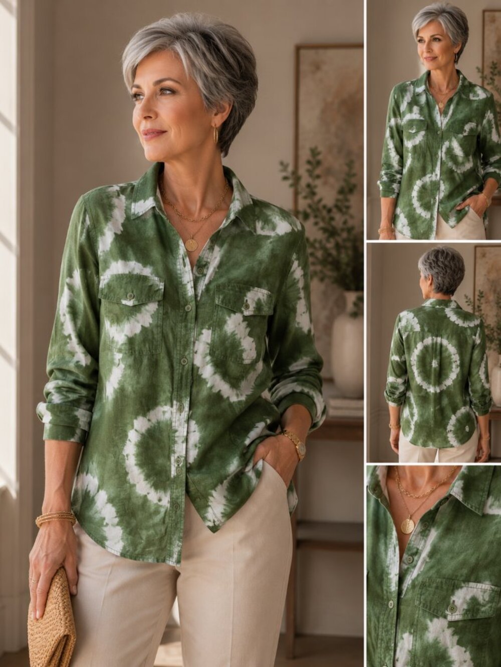 MICHAEL Michael Kors Green and White Patterned Blouse